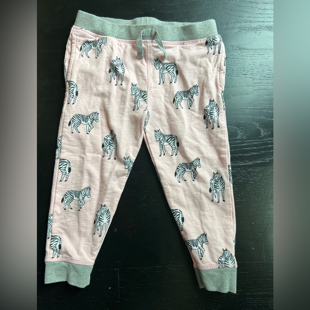 Monica + Andy 4T Kids Zebra Print Sweat Pants - Pink and Gray